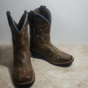 Dan Post Brown Star-Patterned Youth Cowboy Cowgirl  Boots Size 1.5